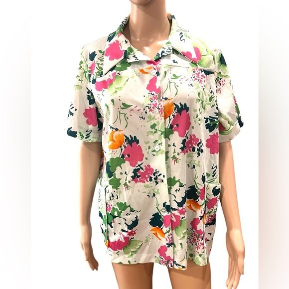 Shirley of Atlanta Tops - Artists poly floral 60’s tunic top -XL vintage